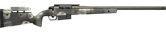 Evergreen camo 7mm PRC bolt action rifle.